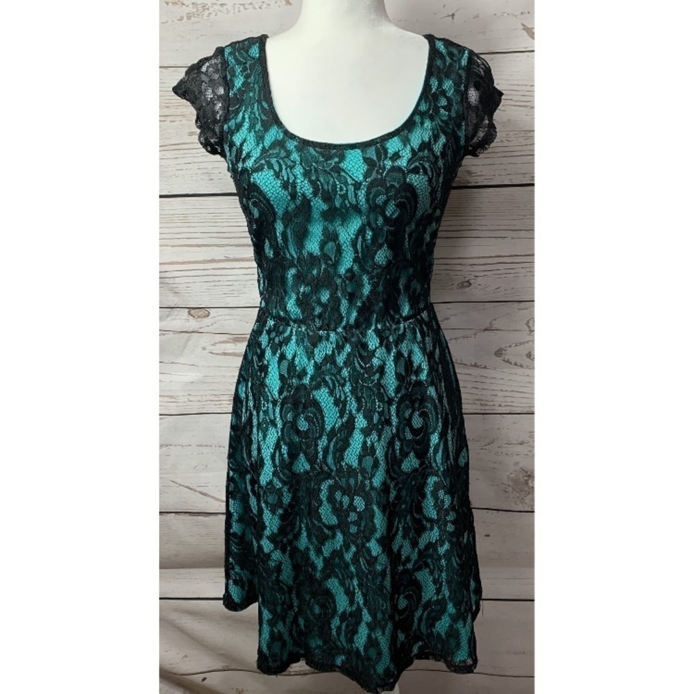 Maurices Teal With Black Lace Sheath Dress